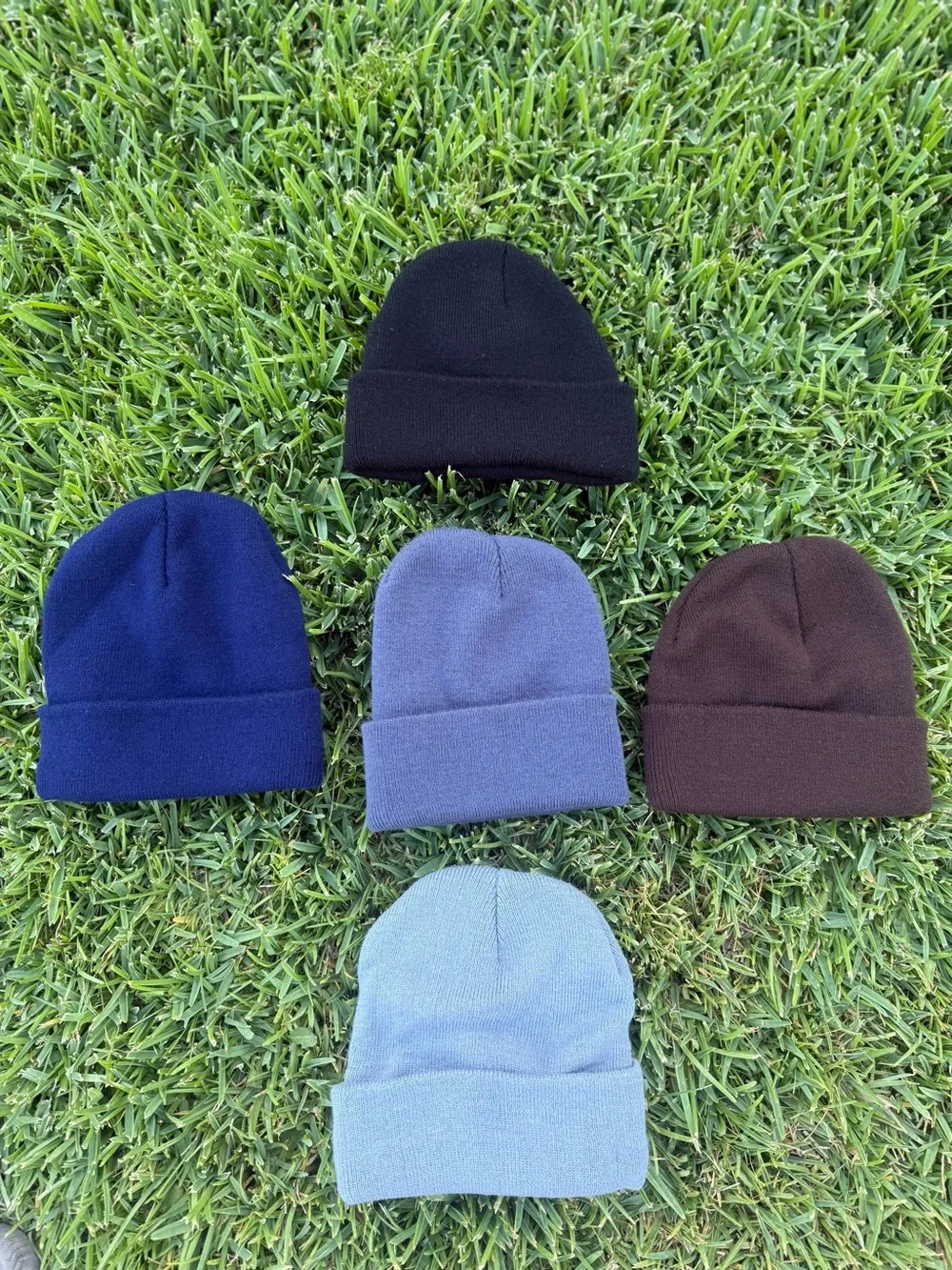 5 Soft Knit Beanies Bundle in Black, Navy Blue ,Grey ,Light Grey And Brown